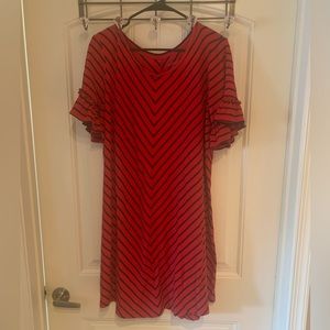 Kim Rogers cotton red/navy chevron A-line skirt Sz 1X